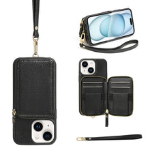 Load image into Gallery viewer, ZVE Wallet Phone Case with Wrist Strap- Black
