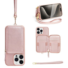 Load image into Gallery viewer, ZVE Wallet Phone Case with Wrist Strap- Beige
