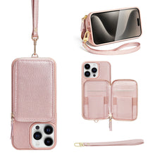 Load image into Gallery viewer, ZVE Wallet Phone Case with Wrist Strap- Rose Gold

