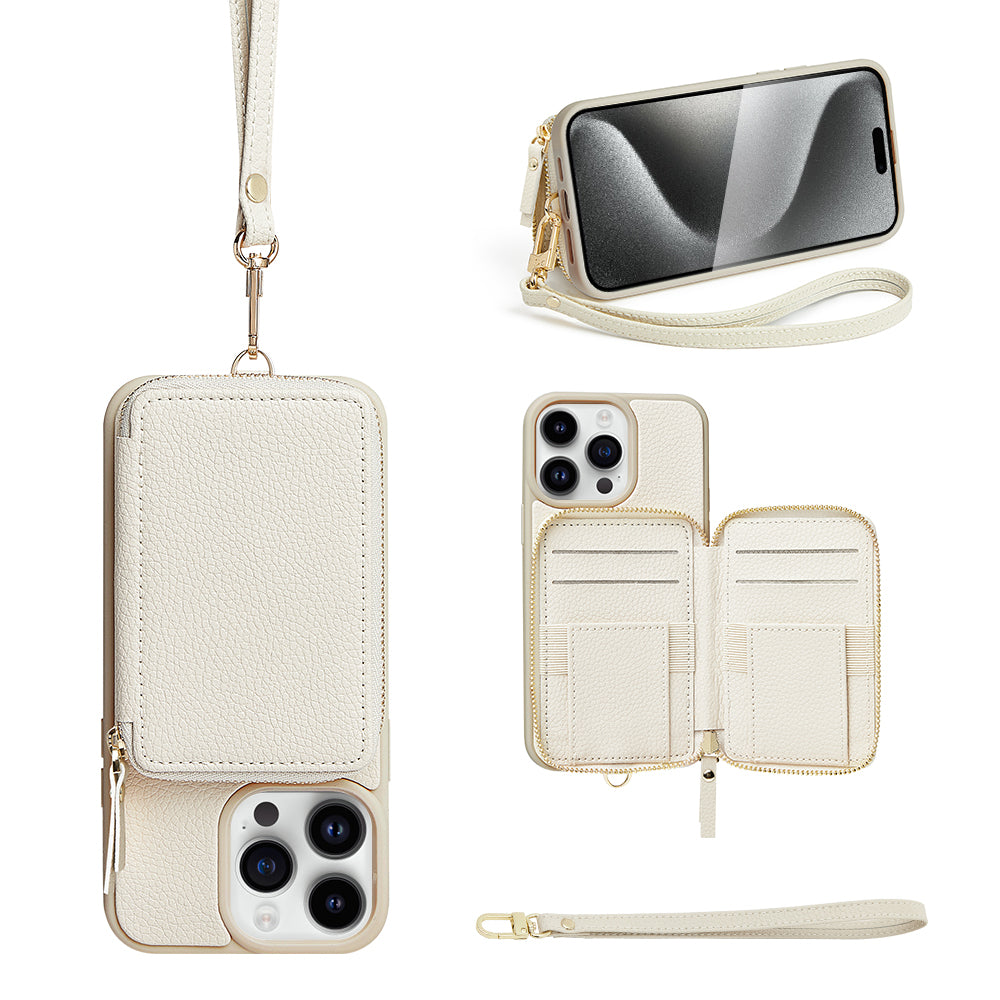 ZVE Wallet Phone Case with Wrist Strap- Beige