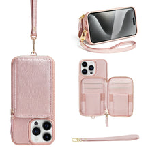 Load image into Gallery viewer, ZVE Wallet Phone Case with Wrist Strap- Rose Gold
