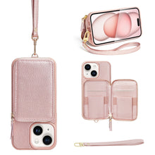 Load image into Gallery viewer, ZVE Wallet Phone Case with Wrist Strap- Rose Gold

