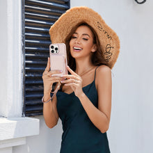 Load image into Gallery viewer, ZVE Wallet Phone Case with Wrist Strap- Rose Gold
